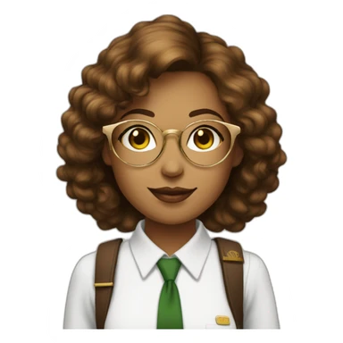 chatain hair women golden rounded glasses with a coffee and starbuck uniform sticker