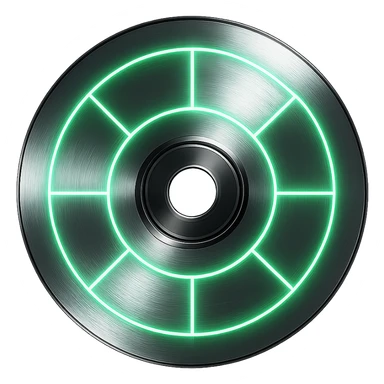 A minimalist CD disc with geometric pattern, glowing effect, green color, chrome style. sticker