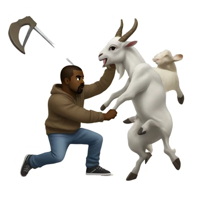 Kanye West fighting against a giant hybrid of goat and rake sticker