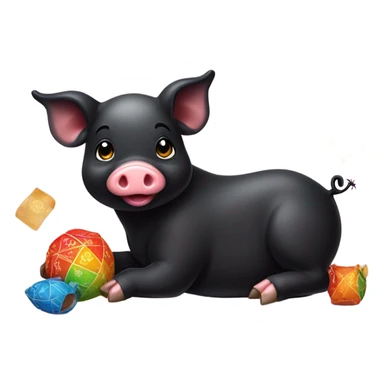 Cute baby black pig having 4 fortune pouches. sticker