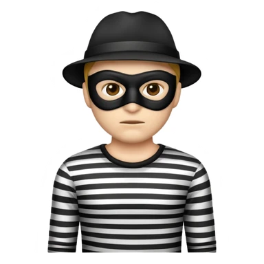 robber emoji wearing a black mask and striped shirt with sneaky expression sticker