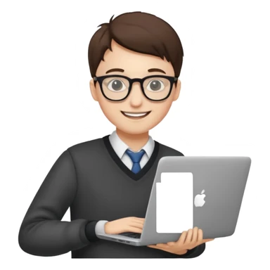 un estudiante que este parado con sus lentes y su laptop sticker