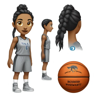 Grey wolf and black hair braids female basketball grey uniform player number 0 sticker