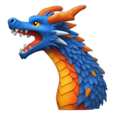 Un dragon mi loup de couleur rouge, bleu, blanc et orange moutardes, avec des corne de bélier orange moutard. Il qui crache du feux sticker