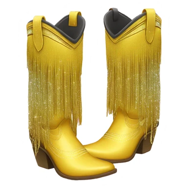 Realistic yellow fashion cowgirl boots with sparkly shiny glitter fringe on them. sticker