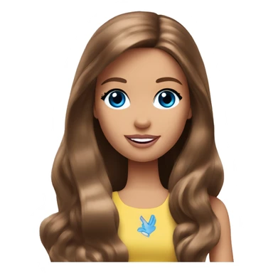 Barbie long brown hair blue eyes giving a peace sign sticker