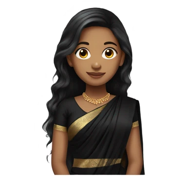 Light skin black long hair girl wearing black saree sticker