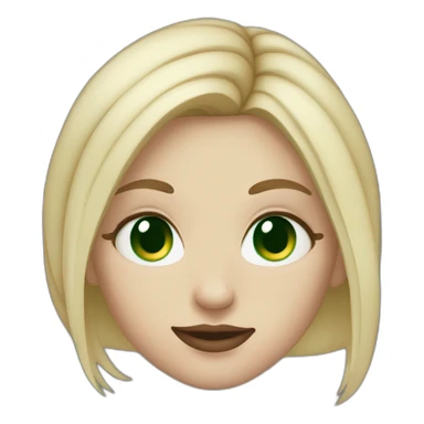 white girl, blond hair, green eyes, nose piercing on the side and a septum sticker