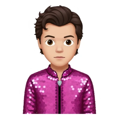 Harry Styles from One Direction with light skin, dark brown hair, dark pink sequin outfit sticker