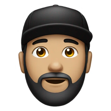 Man with black hair and beard and a black cap on and with black t shirt with white skin sticker