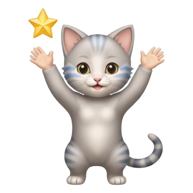 Joyful Gray baby girl kitten standing with arms up  sticker
