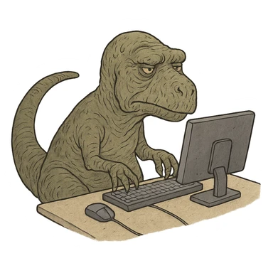 old dinosaur working at a computer sticker