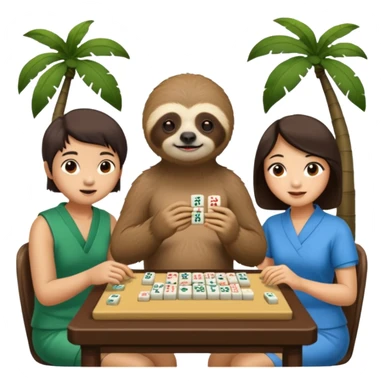 A sloth playing mahjong with two asian sticker