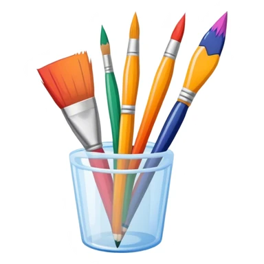 icon for Illustration hobbie, paintbrush and pencil under colurfull poster, simple lines, minimalistic style, transparent background. sticker