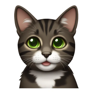all dark brown and black tabby cat with green eyes and white chin sticker