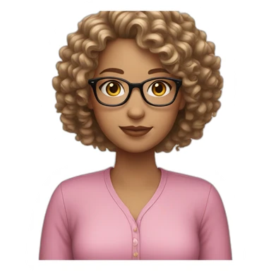 white girl with curly hair and glasses in pink shirt sticker