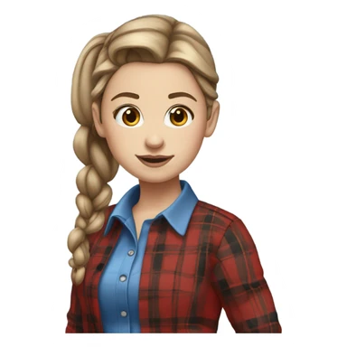 white girl with blue seater red plaid pants stud earing brown hair in pony btail sticker