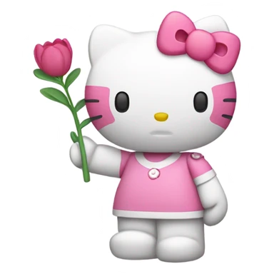 hello kitty holding pink 5 point leaf sticker