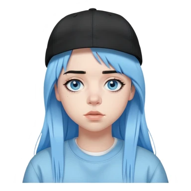billie eilish wearing backwards cap, black hair, black eyeliner, light blue eyes sticker