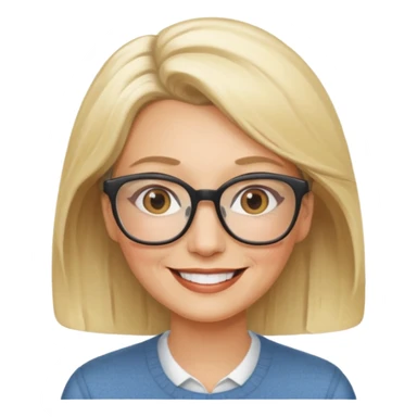 side profile of an attractive older blonde woman with glasses, smiling sticker