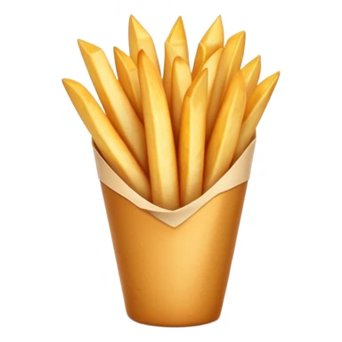Cinematic Realistic Belgian Fries Dish Emoji, showcasing thick, crispy fries served in a paper cone rendered with detailed textures and golden, appetizing lighting. sticker