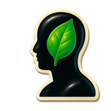 human silhouette or body with a leaf symbolizing mental health placed on the face or chest, retro stickers style, clear outlines, strong shadows and highlights, fun and not too complex, psychosomatics and psychology theme sticker