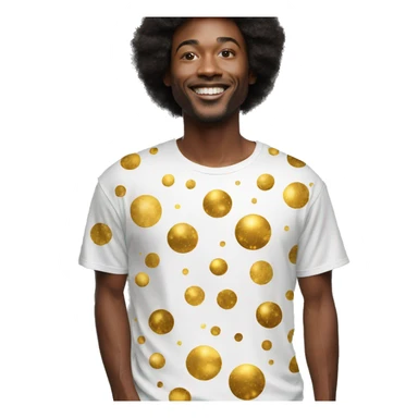 Person wearing t shirt filled with golden galaxies celestial sticker