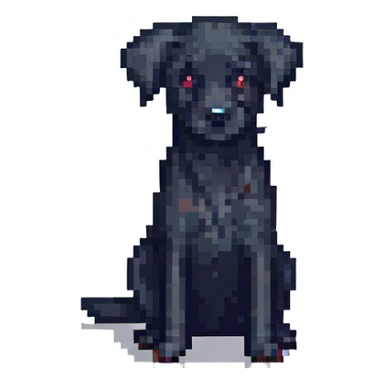 black dog, pixel art style, simple and blocky, sitting sticker