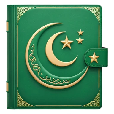 Closed Quran with the Islamic Symbol on it (moon and star) green from left to right sticker
