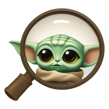 Baby Yoda looks through a magnifying glass sticker