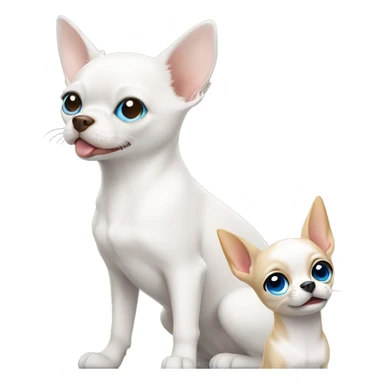 white cat blue eyes standing next to tan chihuahua  sticker
