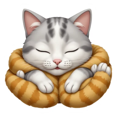 grey and white small cat with eyes closed lying down upside down with its paws/arms tightly covering its own face sticker