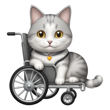 disabled grey and white cat in pet wheelchair sticker