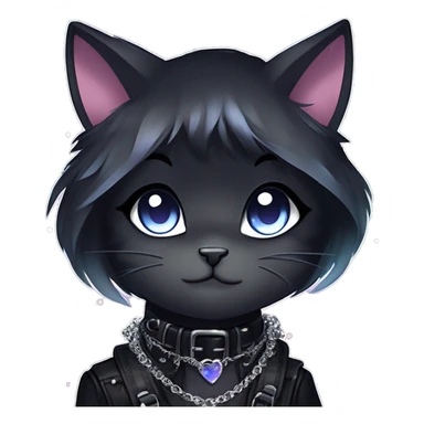 Gorgeous sparkly legendary gradient gothic dark techwear anime style anthro cat with blushing face aesthetic and pretty edgy black with collar and harness trending style sticker