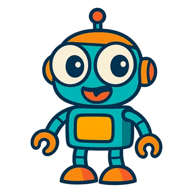 vibrant toon style AI bot with big eyes and silly expression sticker