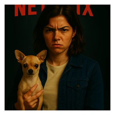 Change the color of the jacket to a midnight blue, in the style of a Netflix series poster, keeping all other elements identical. sticker