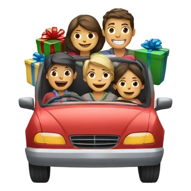 Family in car with presents sticker