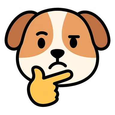 cute brown and white dog with a thinking face sticker