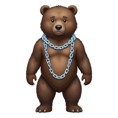 Very realistic dark brown bear standing on all four legs with intimidating gaze, wearing only a plain ice chain around its neck sticker