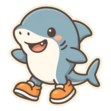 funny shark wearing shoes, playful and cute style sticker