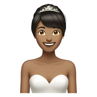 bride with dark brown short straight hair and bangs laughing sticker