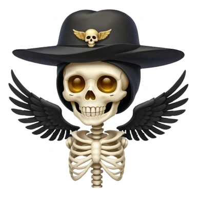 A skeleton with a flying hat sticker