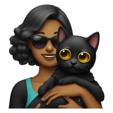 Black cat being held by a woman with sunglasses sticker