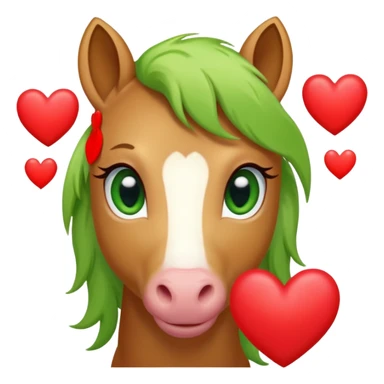 light brown pony with green eyes in love surrounded by red hearts sticker