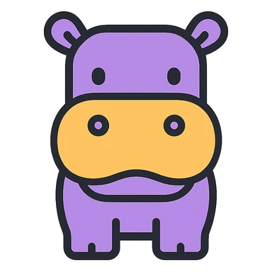 hippo, lineal color icon with black outlines, simple and modern sticker