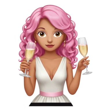 One lady with long pink curled hair and tan skin holding a glass of  pink champagne in each hand sticker