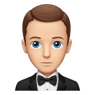 Fred Astaire with brown hair, blue eyes, black suit with bow tie sticker