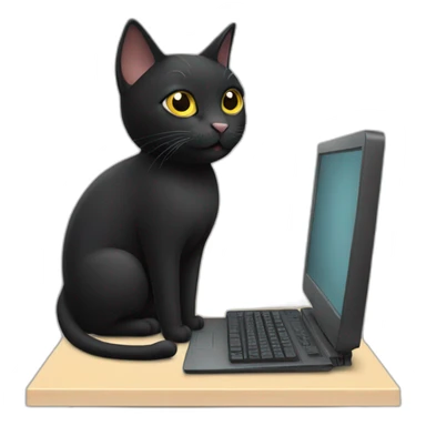 black cat using computer sticker