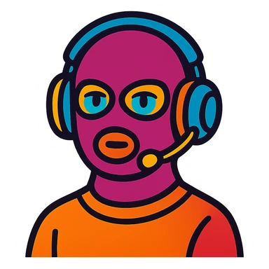 person with a ski mask and gaming headset, vibrant colors sticker