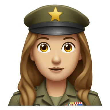 Just shoulders White woman long brown hair in army uniform no smile salute   sticker